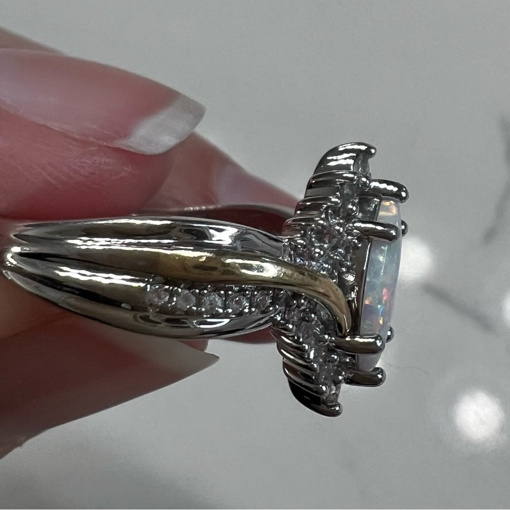Opal 10K Gold and Sterling Diamond Pendant and Ring - Picture 7 of 9